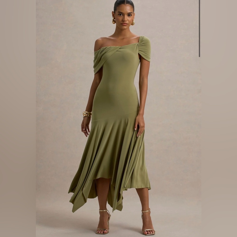 Olive Asymmetric Midi Dress